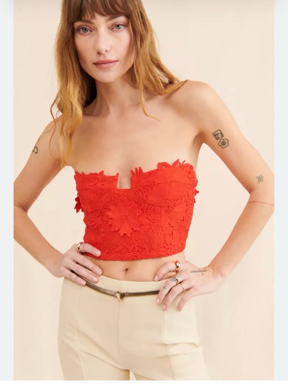 Bardot Brias Lace Bustier in Fire Red